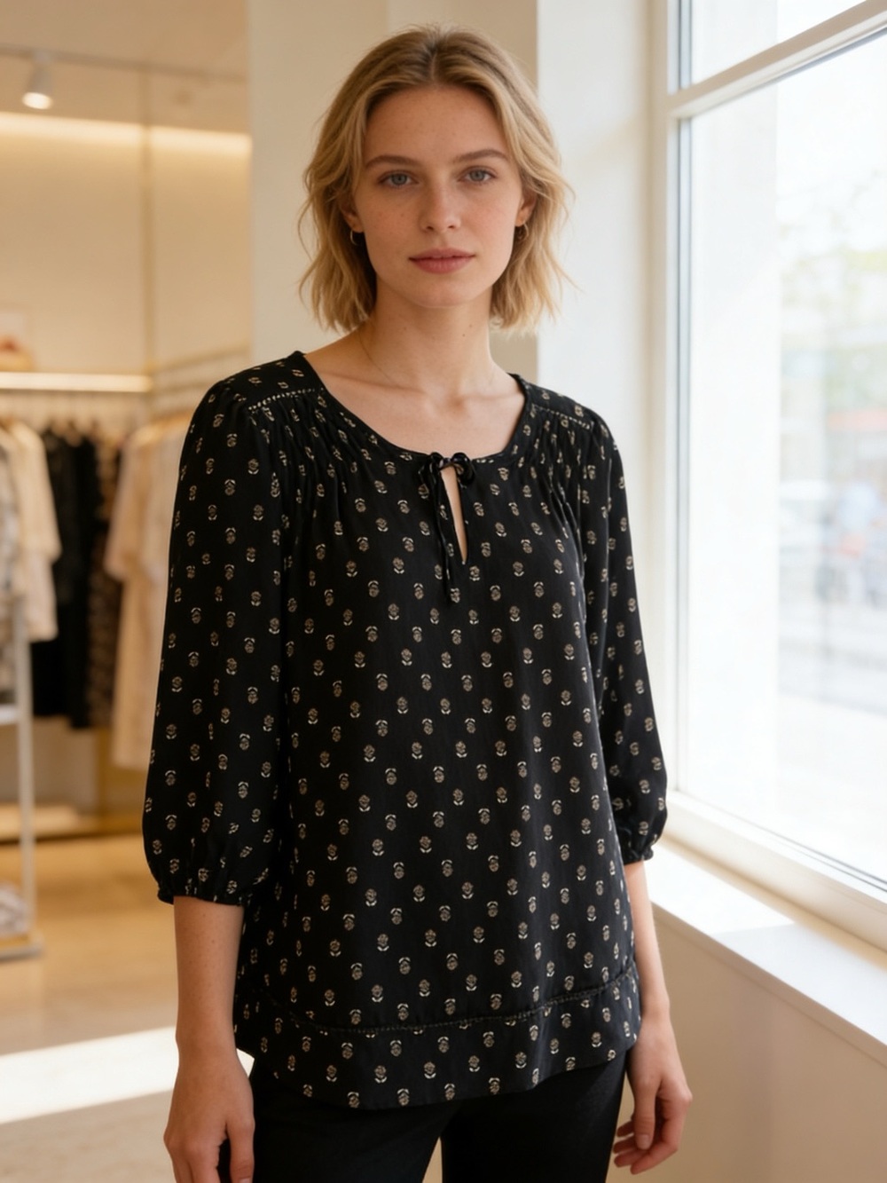 NWT Princess Vera Wang Black Floral Bow Blouse Small